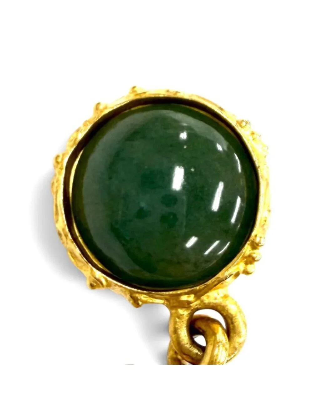 Chanel Vintage Gripoix CC Logo Swing Earrings Green Gold